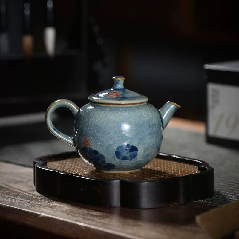 Artisan Lotus Teapot | Handcrafted Blue & White Gongfu Style Teaware