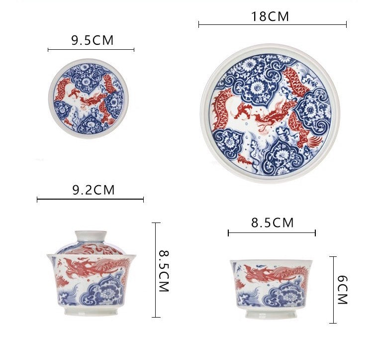 Flying Dragon | Jingdezhen Blue and White with Underglaze Red | Gongfu Tea Set