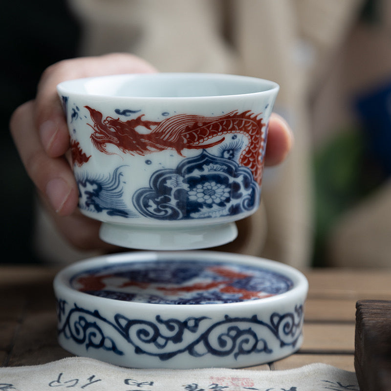 Flying Dragon | Jingdezhen Blue and White with Underglaze Red | Gongfu Tea Set