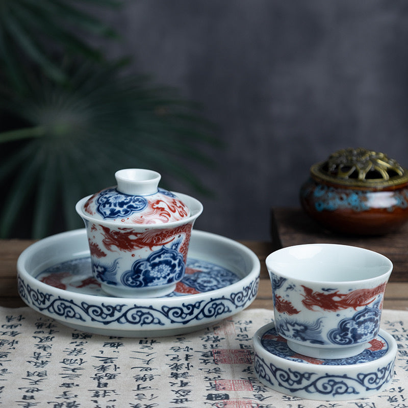 Flying Dragon | Jingdezhen Blue and White with Underglaze Red | Gongfu Tea Set