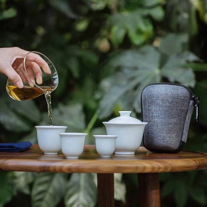 Jade Blue Travel Tea Set | Portable Gongfu Tea Set with Compact Travel Case for 2-3 People