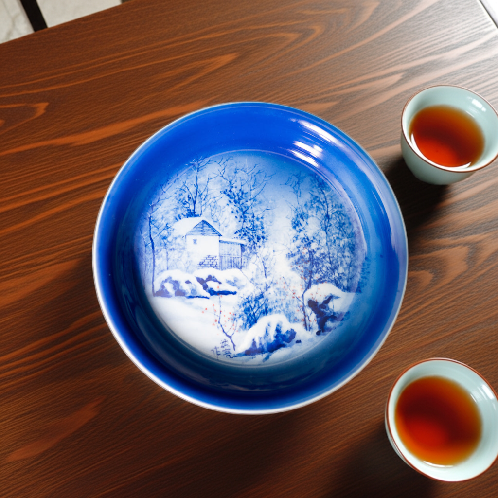 Snow Night Tea Tray | Blue and White Jingdezhen Chai Kiln Hand painted | Tea Tray, Serving Tray
