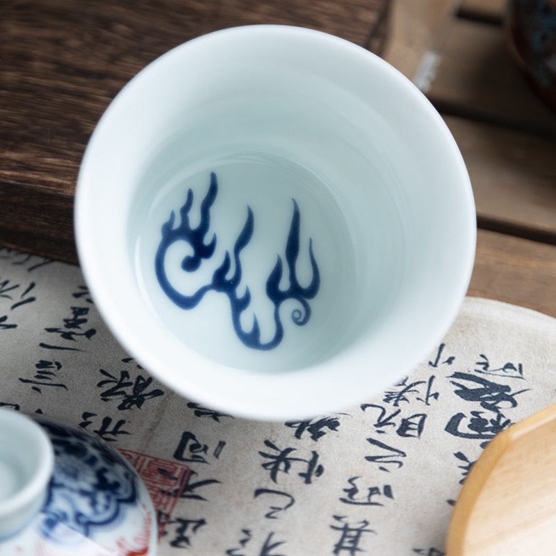 Flying Dragon | Jingdezhen Blue and White Underglaze Red | Horsehoof Gaiwan
