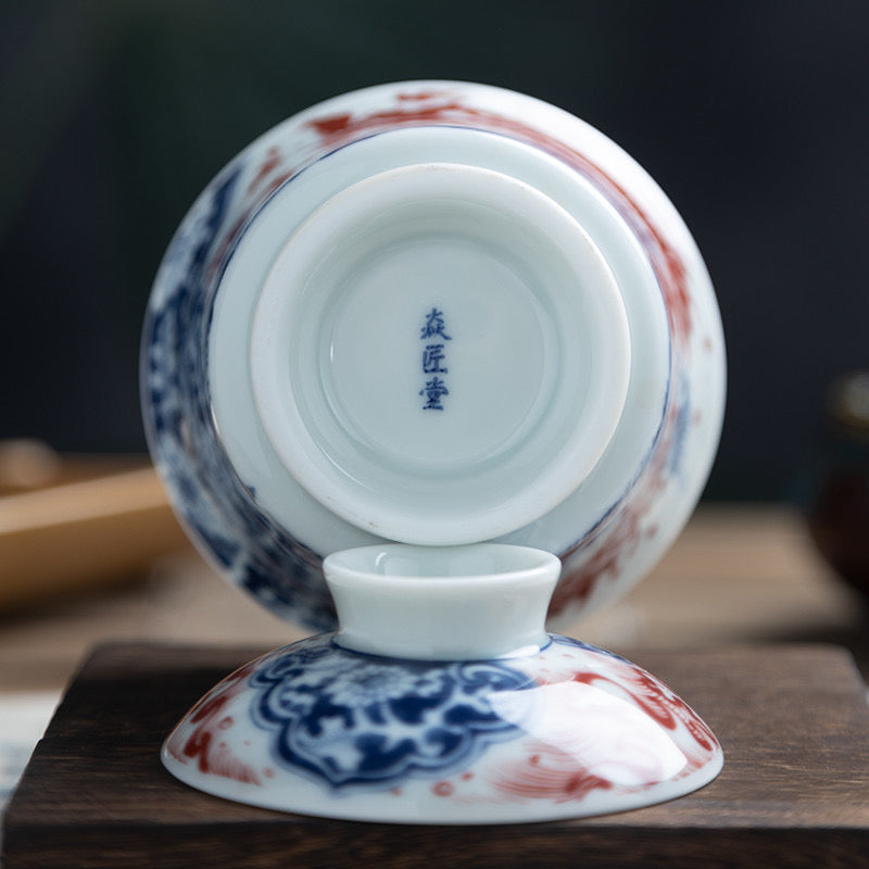 Flying Dragon | Jingdezhen Blue and White Underglaze Red | Horsehoof Gaiwan