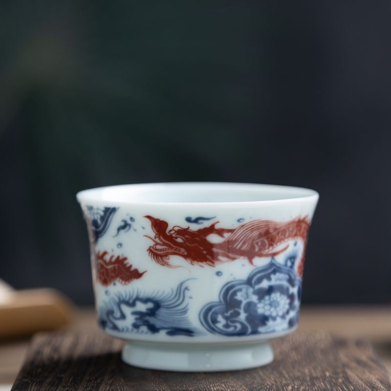 Flying Dragon | Jingdezhen Blue and White with Underglaze Red | Gongfu Tea Set