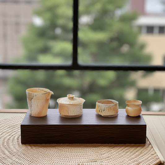 Wabi-Sabi Tea Set | Handmade Wood-Fired Chai Kiln Ceramic Tea Set | Unglazed Rustic Tea Set with Natural Ash Deposit, Wabi-Sabi Style| Gongfu Tea Set