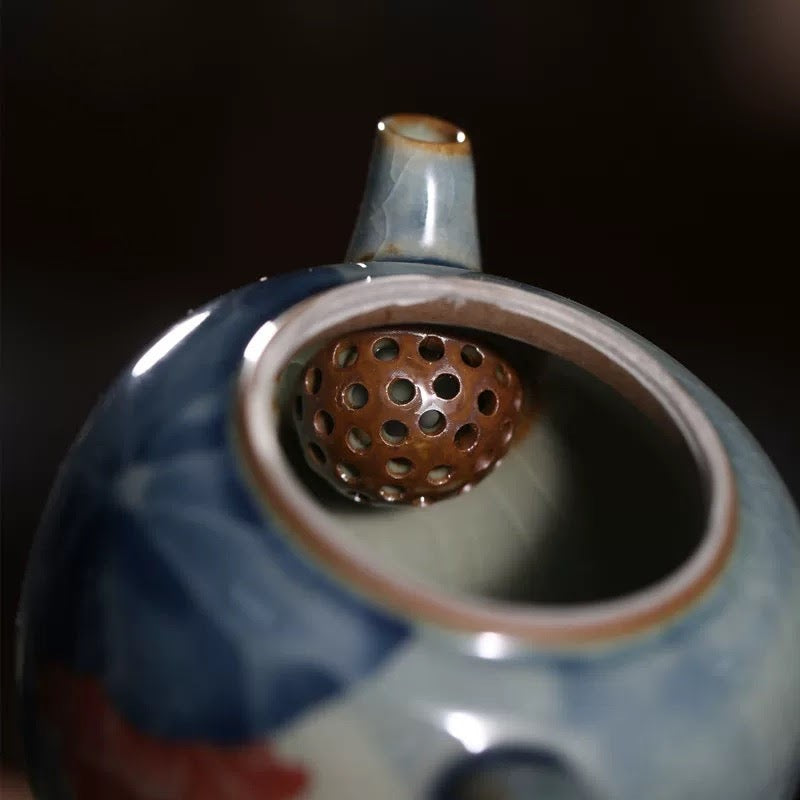 Artisan Lotus Teapot | Handcrafted Blue & White Gongfu Style Teaware