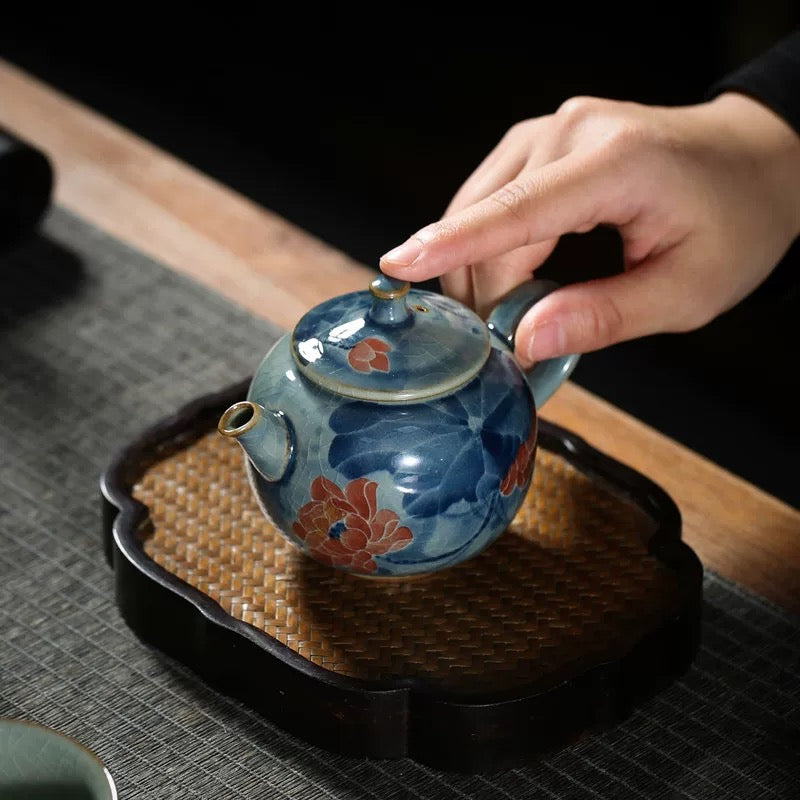 Artisan Lotus Teapot | Handcrafted Blue & White Gongfu Style Teaware