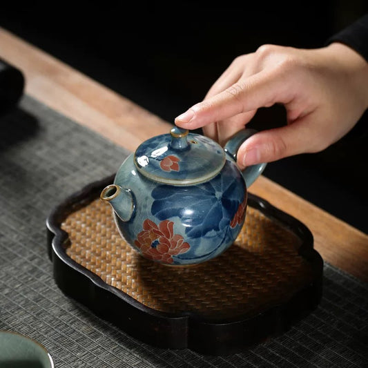 Artisan Lotus Teapot | Handcrafted Blue & White Gongfu Style Teaware