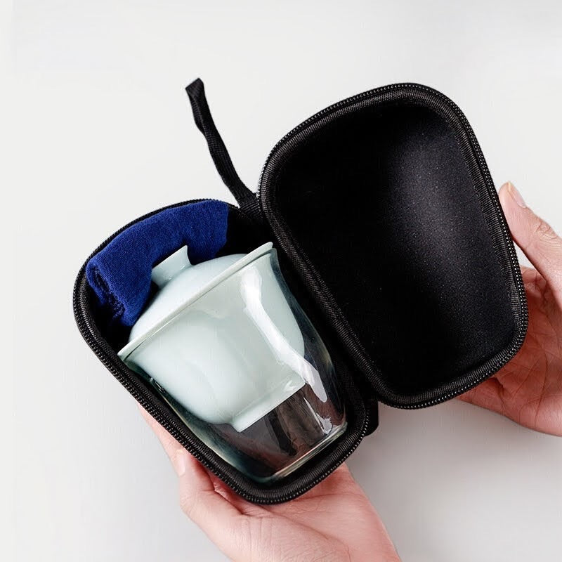 Jade Blue Travel Tea Set | Portable Gongfu Tea Set with Compact Travel Case for 2-3 People