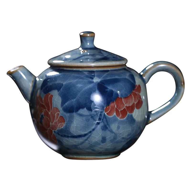 Artisan Lotus Teapot | Handcrafted Blue & White Gongfu Style Teaware