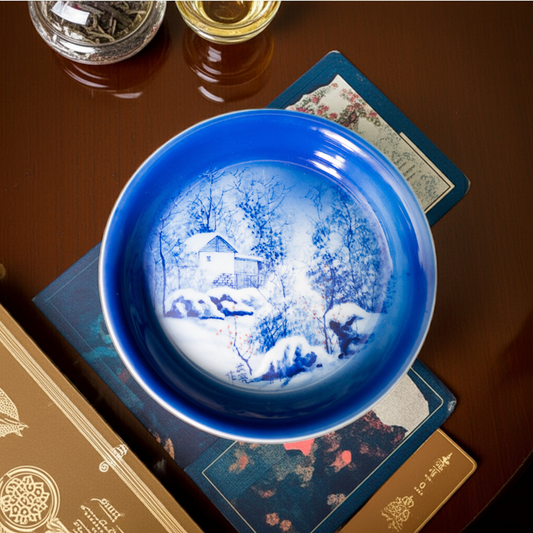 Snow Night Tea Tray | Blue and White Jingdezhen Chai Kiln Hand painted | Tea Tray, Serving Tray
